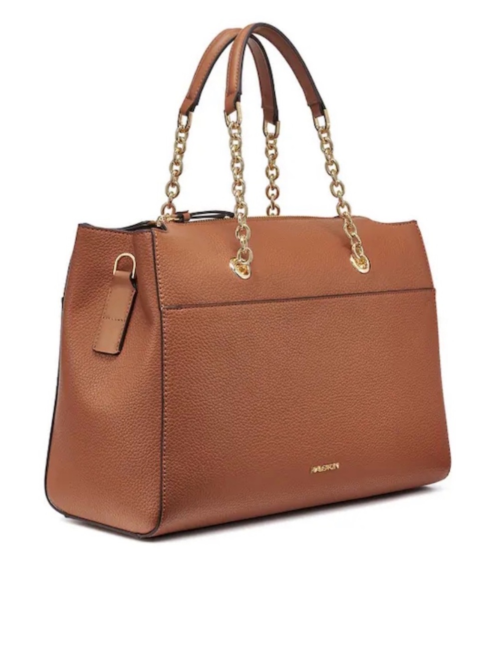 H by Halston Brown Pebbled Leather Tote with Gold Chain Handles